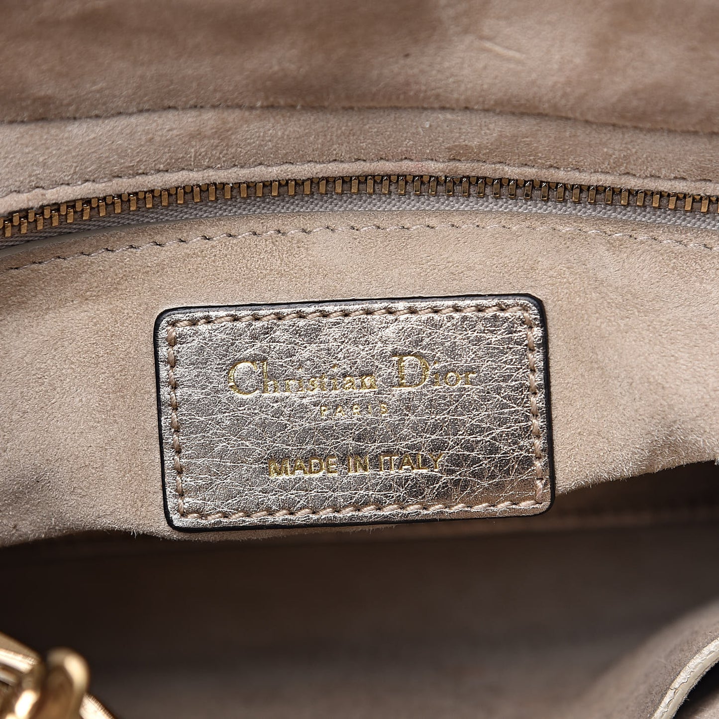 Metallic Grained Calfskin Cannage Small Supple Lady Dior Pale Gold