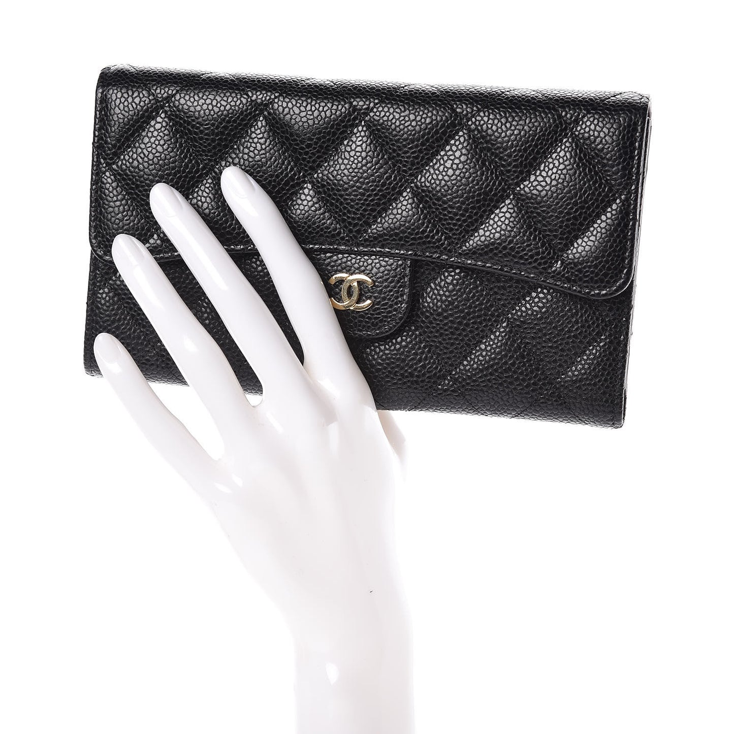 Caviar Quilted Large Flap Wallet Black