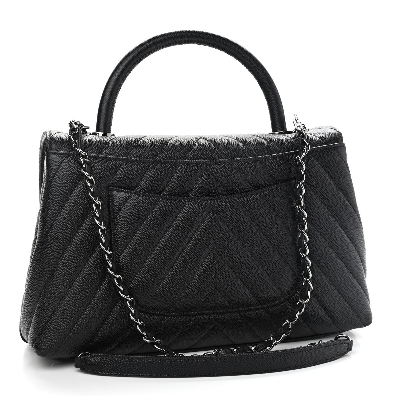 Chanel Caviar Chevron Quilted Small Coco Handle Flap Black 3 of 9