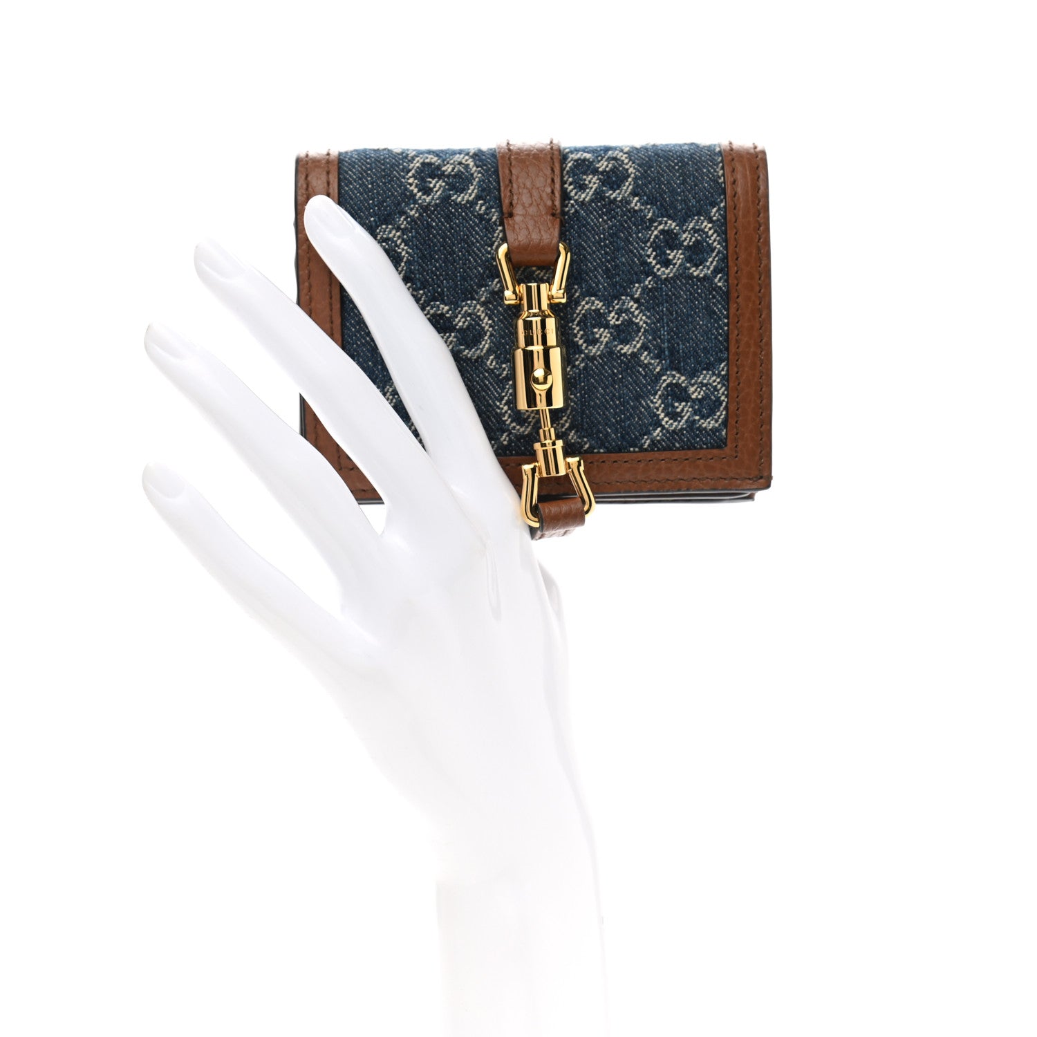Gucci New Denim GG Monogram Jackie 1961 Card Case Blue Tea Cuir 2 of 8