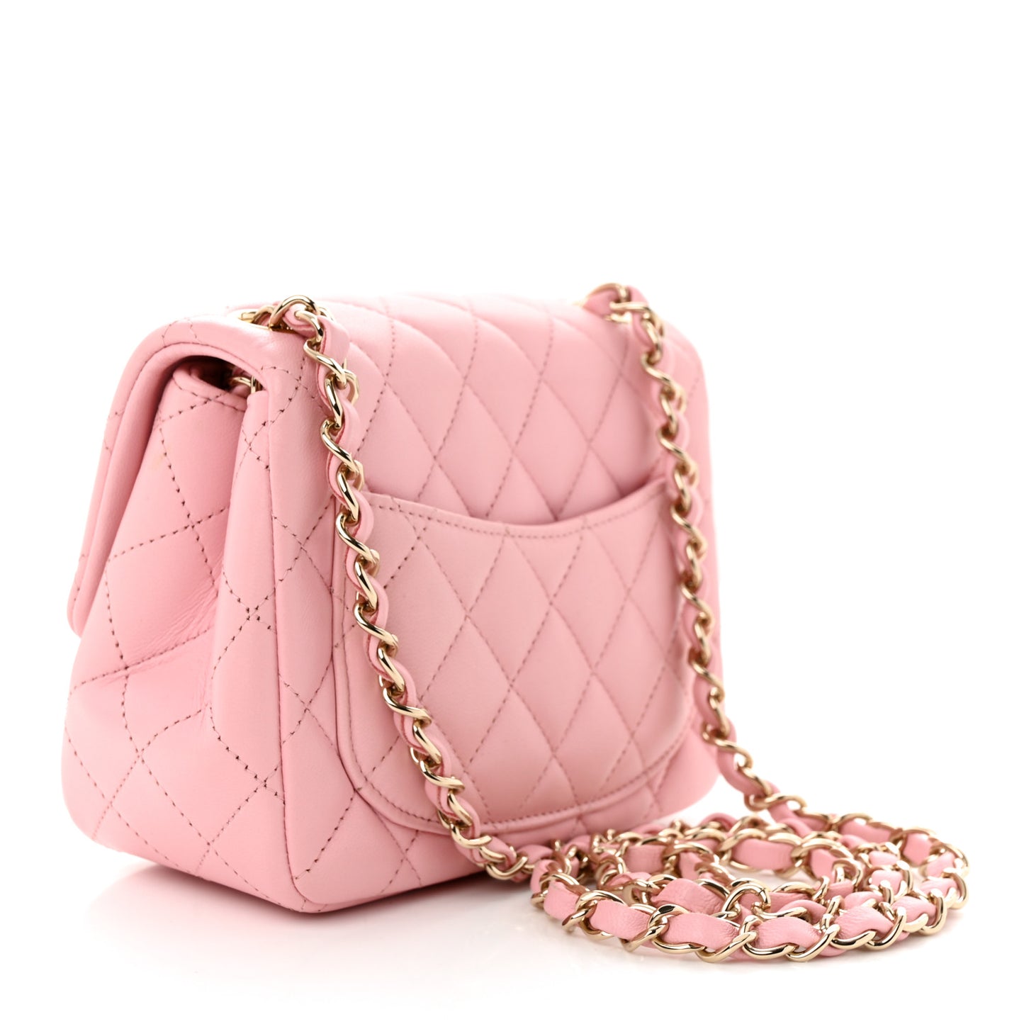 Lambskin Quilted Mini Square Flap Light Pink