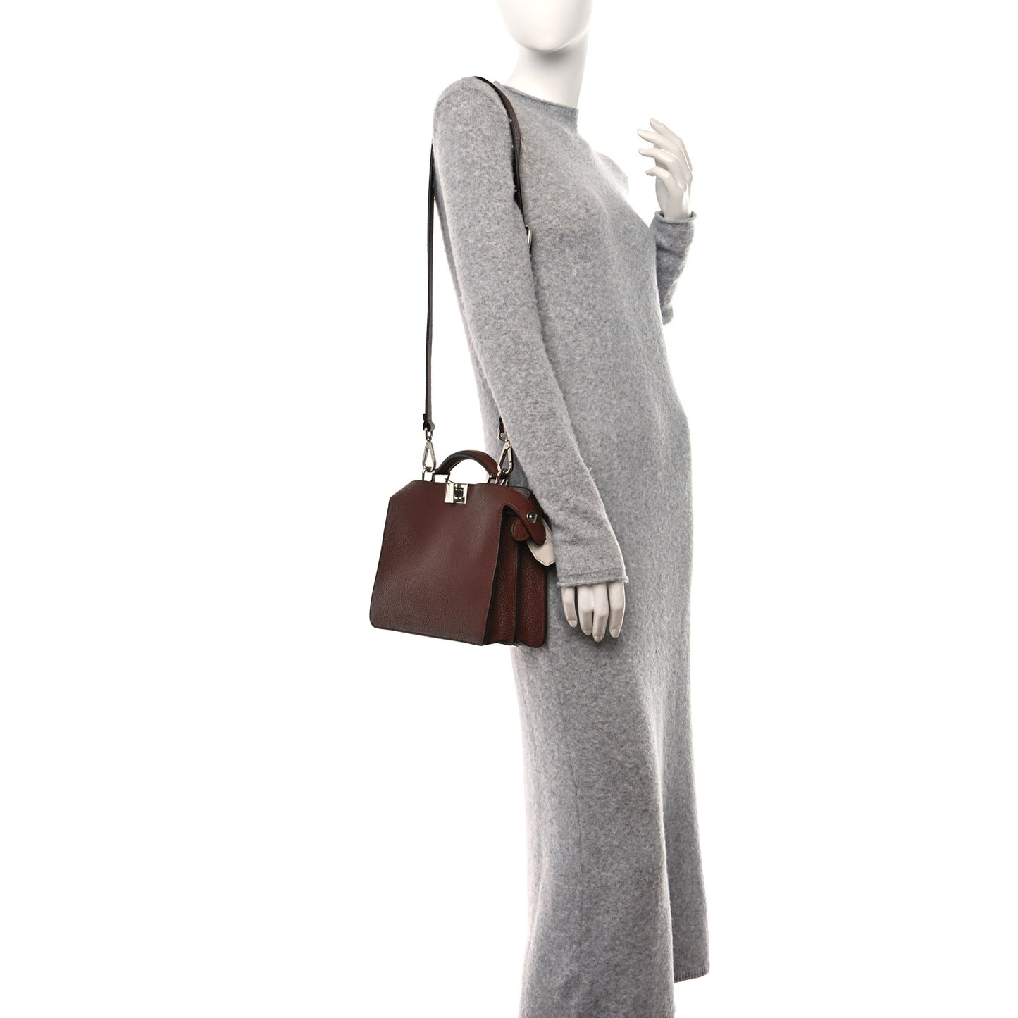Cuoio Romano Vitello Cover Glazed Fabric Bi-Color FF 1974 Mini Peekaboo I SEE U Satchel Ghianda Grezzo