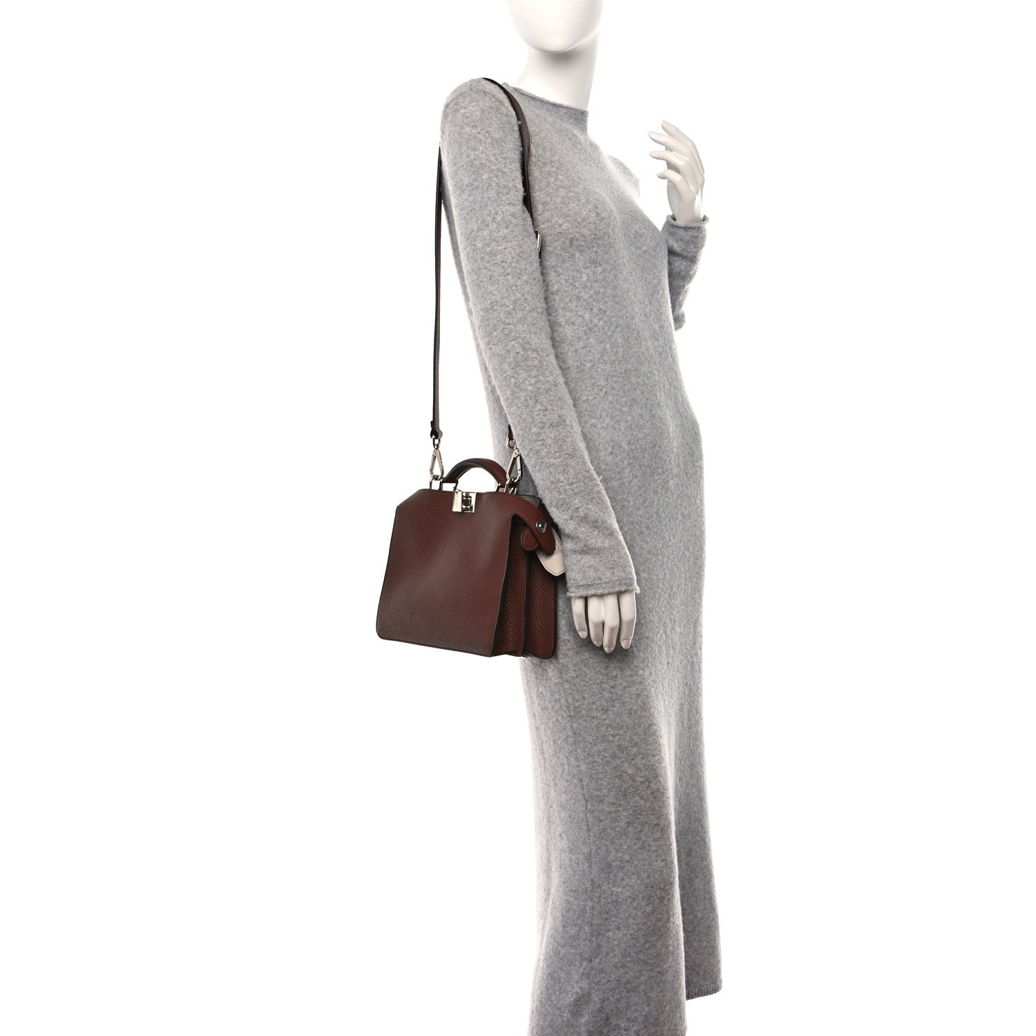 Fendi Cuoio Romano Vitello Cover Glazed Fabric Bi-Color FF 1974 Mini Peekaboo I SEE U Satchel Ghianda Grezzo 2 of 11