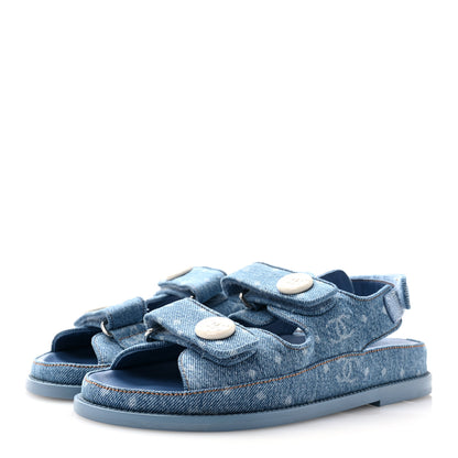 Chanel Printed Denim CC Dad Sandals 36 Light Blue 3 of 9
