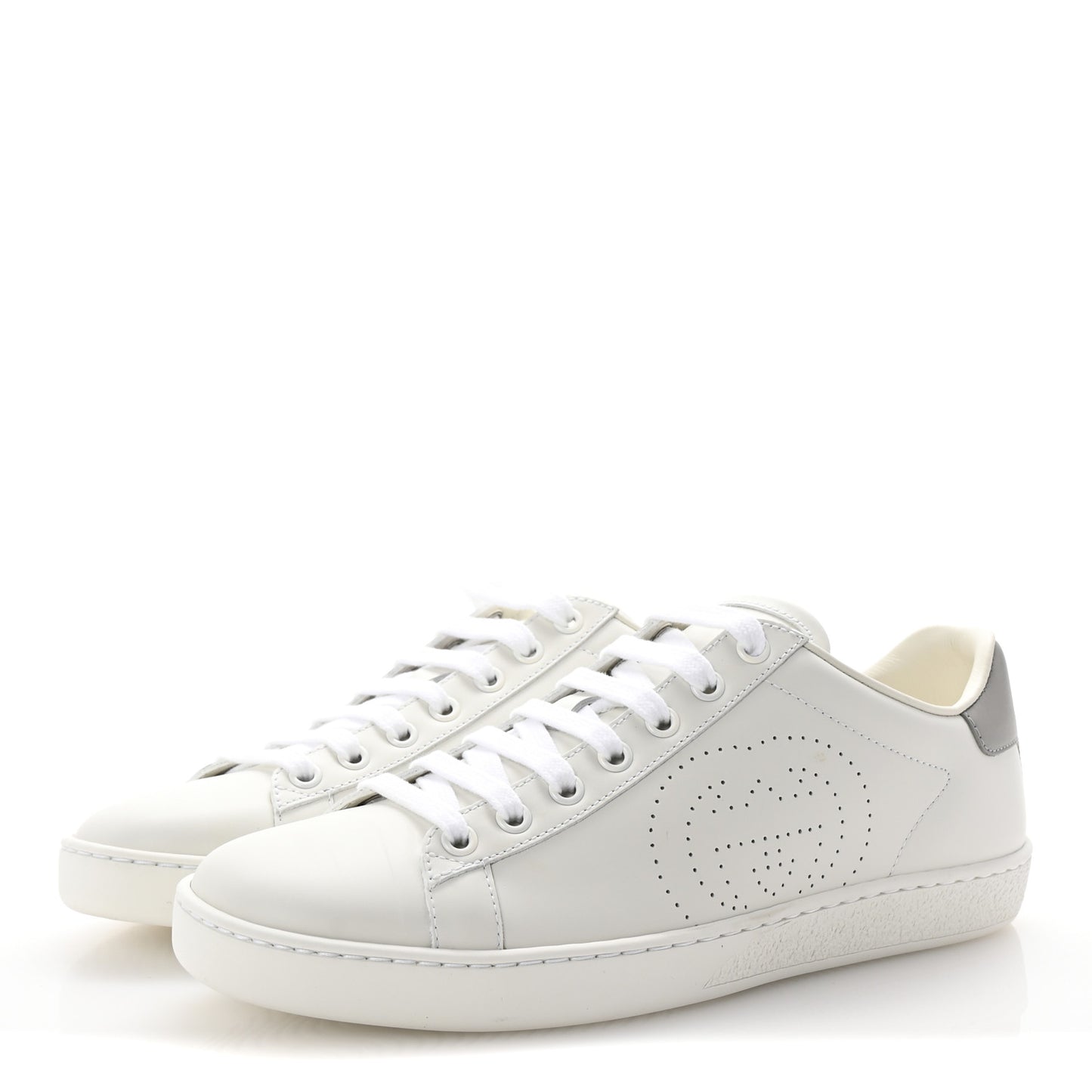 Calfskin Interlocking G Perforated Womens Ace Sneakers 37.5 White Grey Sky