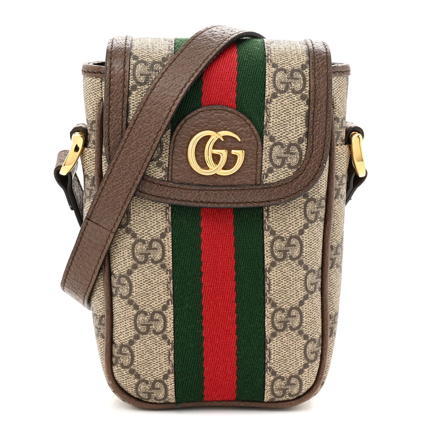 GG Supreme Monogram Web Ophidia Phone Crossbody Bag Beige New Acero