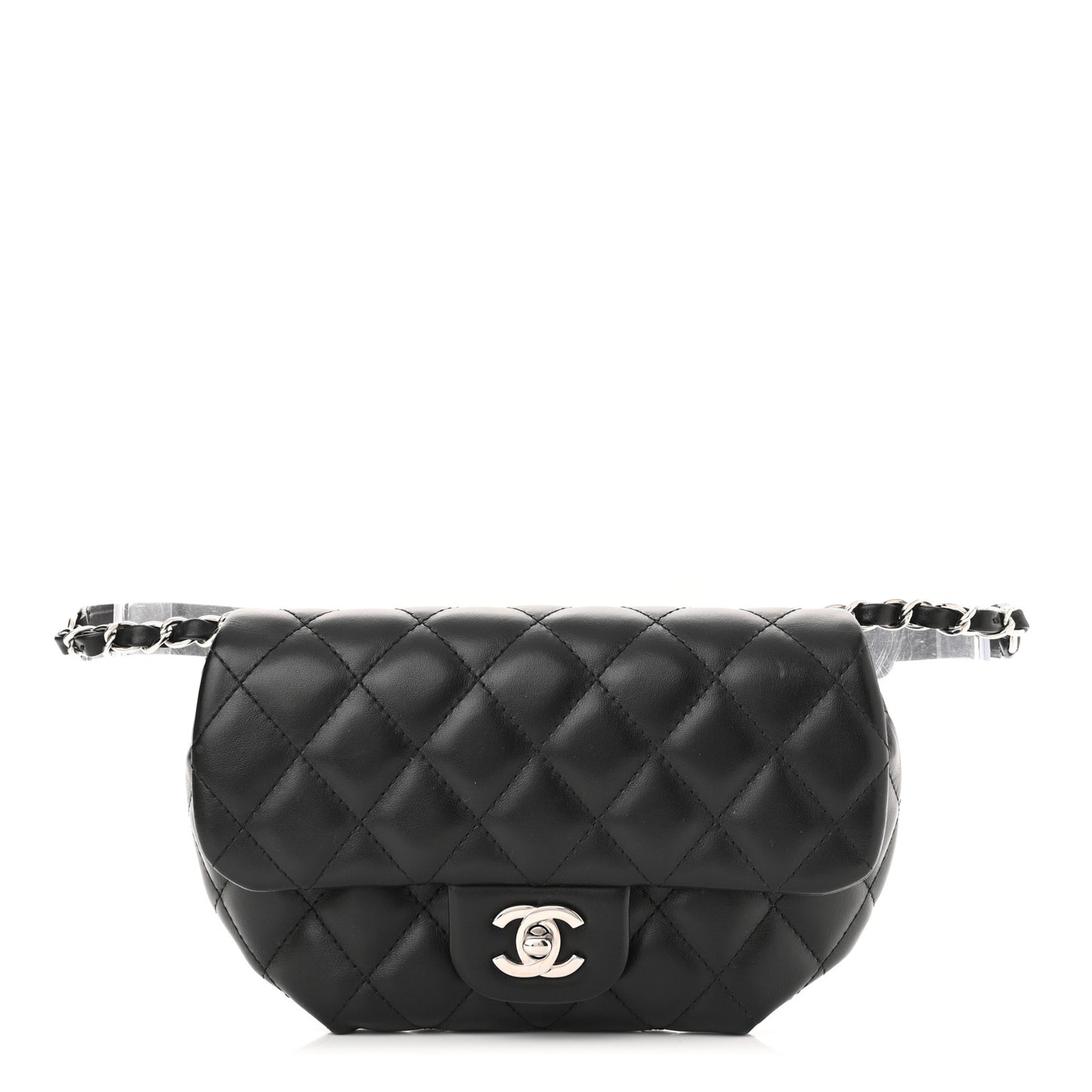 Calfskin Quilted CC Uniform Flap Belt Bag Black