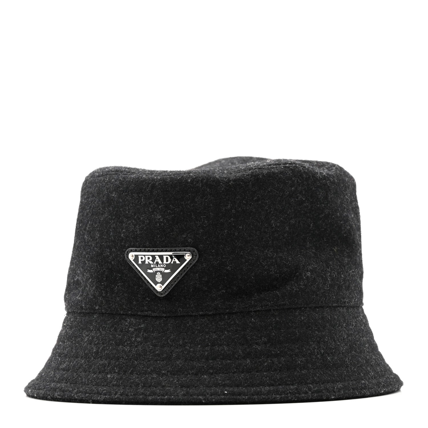 Prada Authentic Loden Wool Metal Triangle Logo Bucket Hat L Anthracite 1 of 9