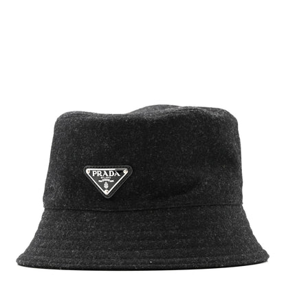 Prada Authentic Loden Wool Metal Triangle Logo Bucket Hat L Anthracite 1 of 9