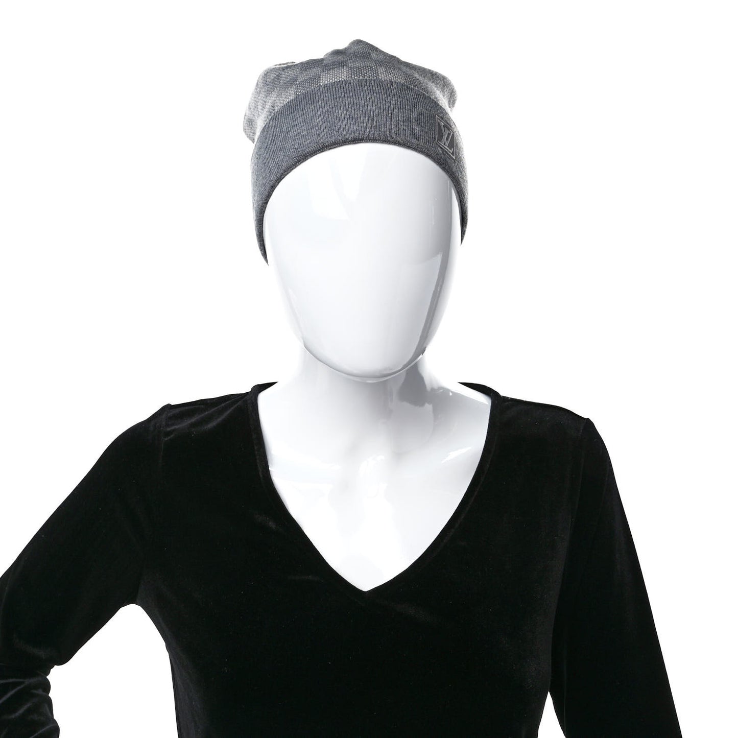 Wool Bonnet Petit Damier Beanie Hat Grey