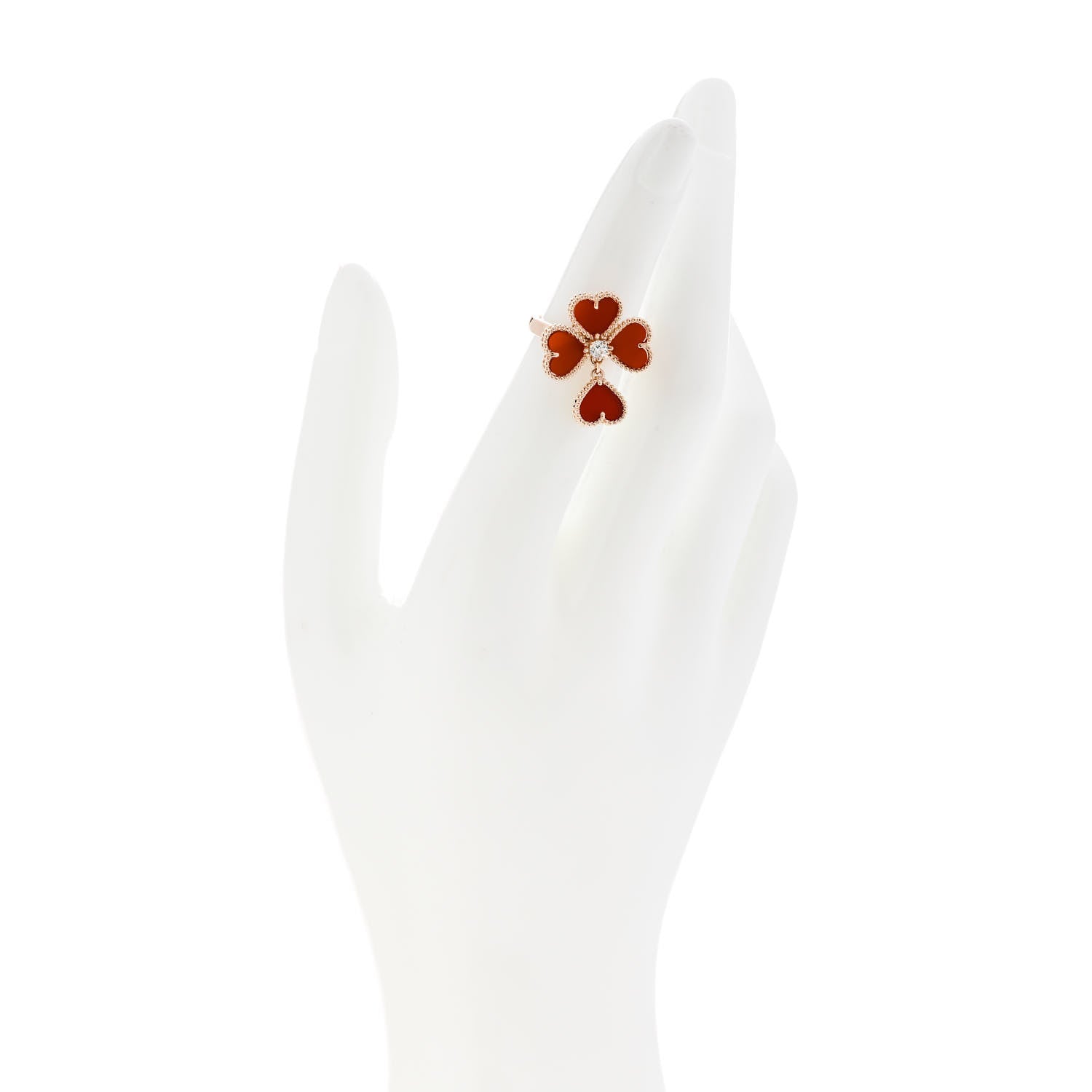 Van Cleef & Arpels 18K Rose Gold Diamond Carnelian Sweet Alhambra Effeuillage Ring 48 4.5 2 of 4