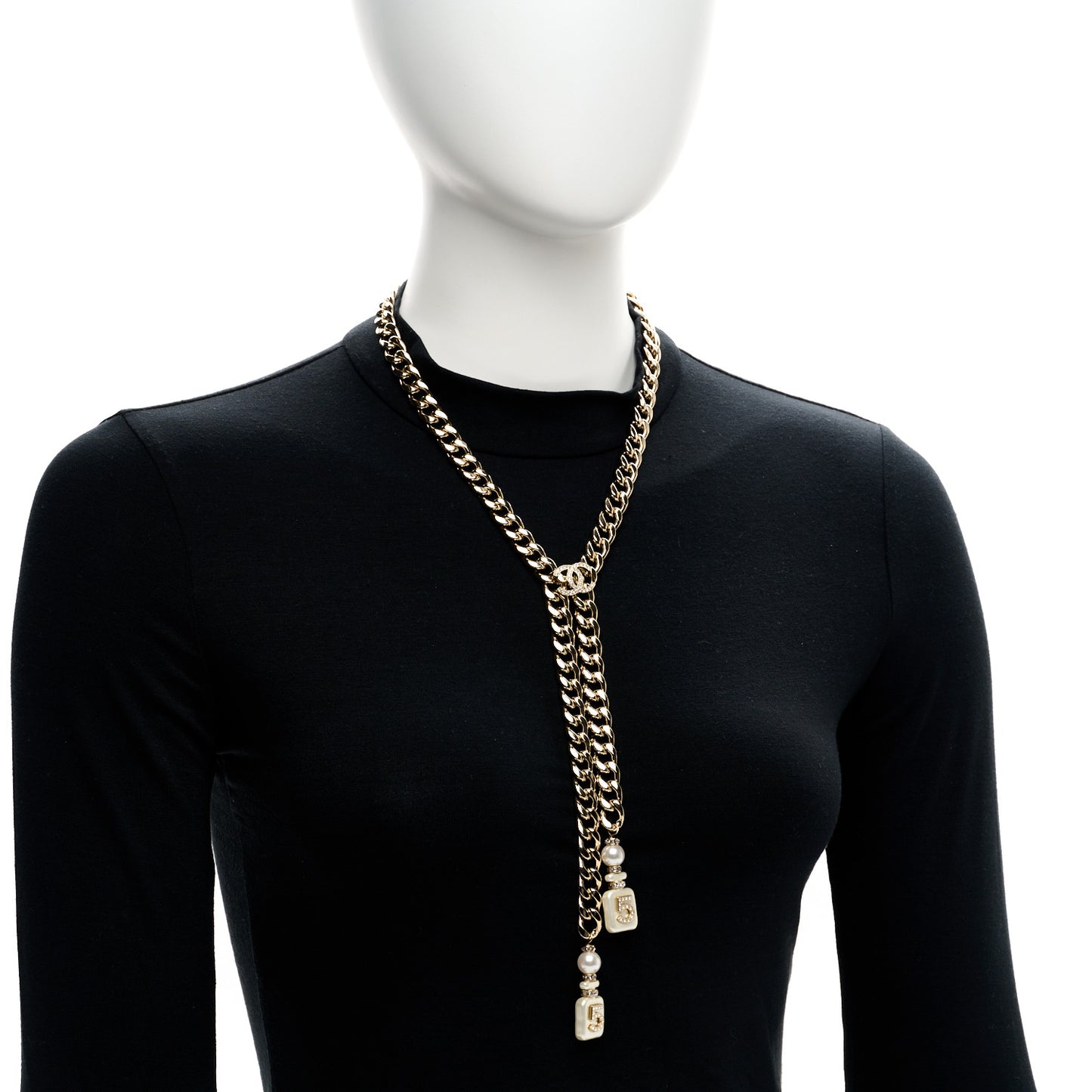 Pearl Resin Crystal CC No 5 Perfume Bottle Chain Gold