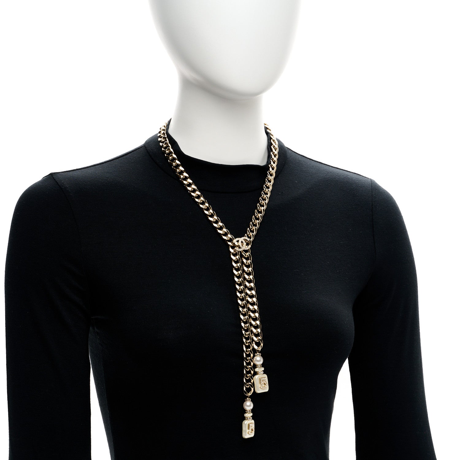 Chanel Pearl Resin Crystal CC No 5 Perfume Bottle Chain Gold 2 of 7