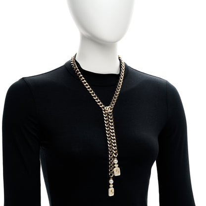 Chanel Pearl Resin Crystal CC No 5 Perfume Bottle Chain Gold 2 of 7