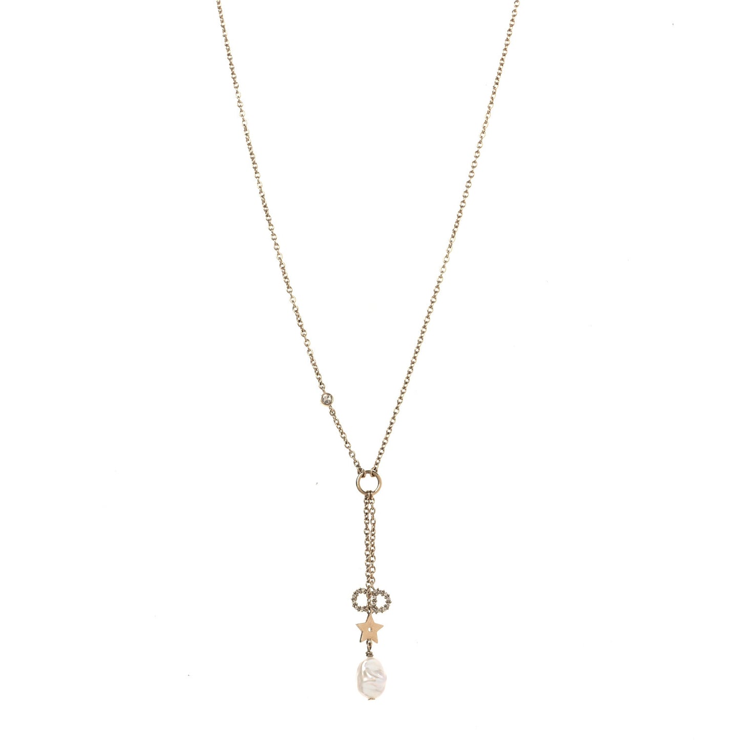 Crystal Pearl CD Shiny-D Tribal Long Necklace Gold