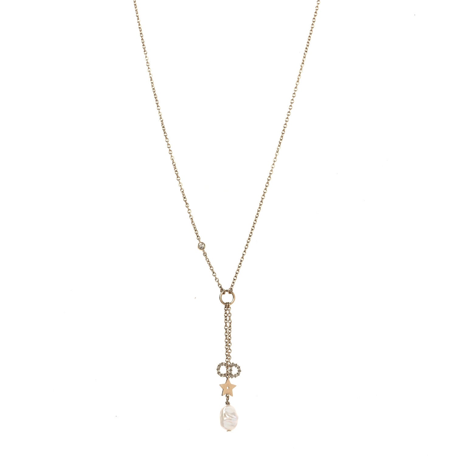 Christian Dior Crystal Pearl CD Shiny-D Tribal Long Necklace Gold 1 of 6