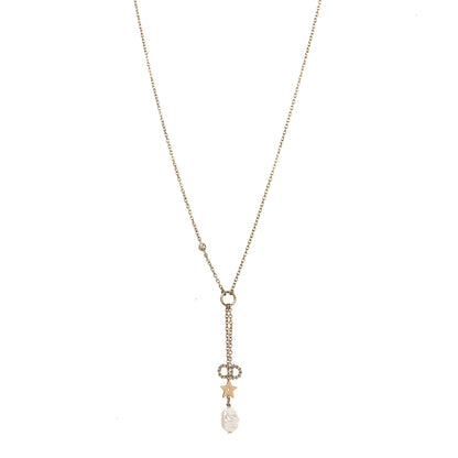 Christian Dior Crystal Pearl CD Shiny-D Tribal Long Necklace Gold 1 of 6