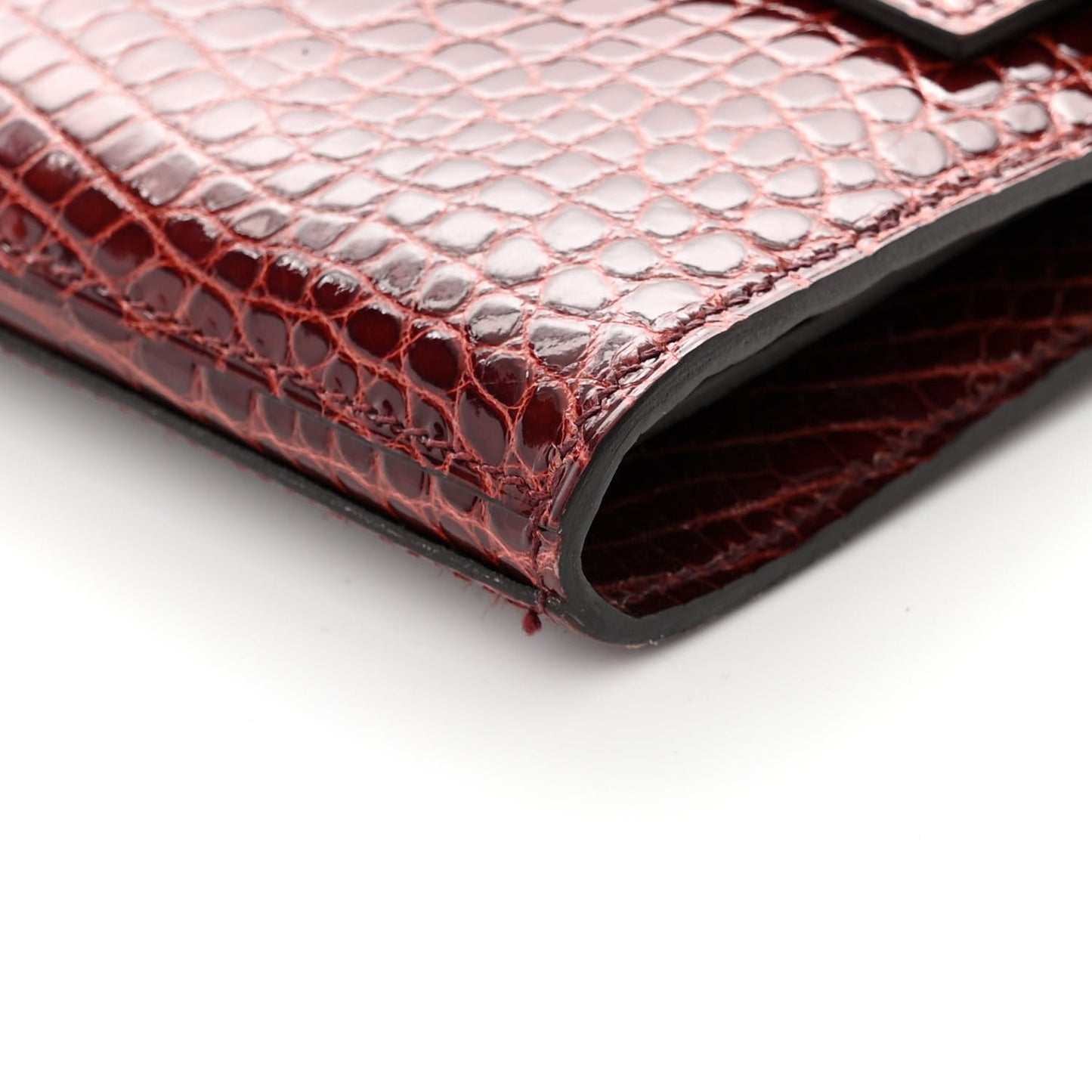 Shiny Alligator Kelly Longue Wallet Bourgogne