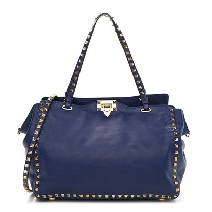 Valentino Garavani Vitello Medium Rockstud Tote Blue China 1 of 17