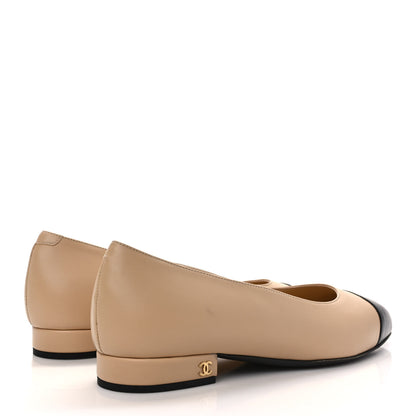 Chanel Lambskin Cap Toe CC Uniform Ballerina Flats 38 Beige Black 4 of 8