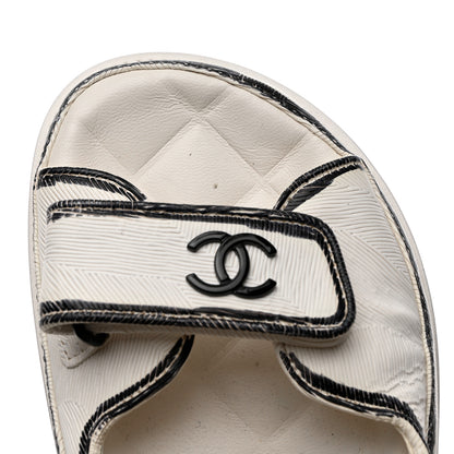 Chanel Calfskin Printed Velcro Dad Sandals 38 White Black 10 of 10