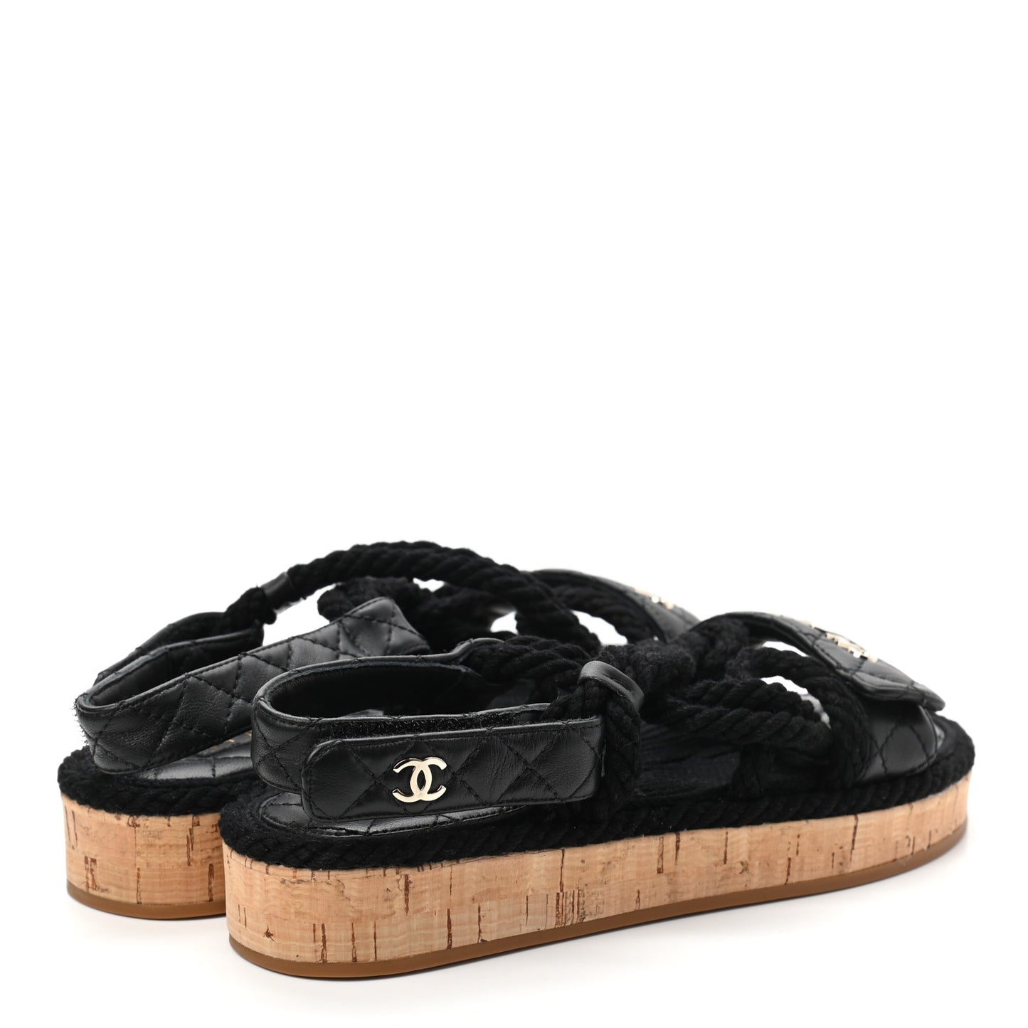 Cord Lambskin Quilted Logo Sandals 36 Black