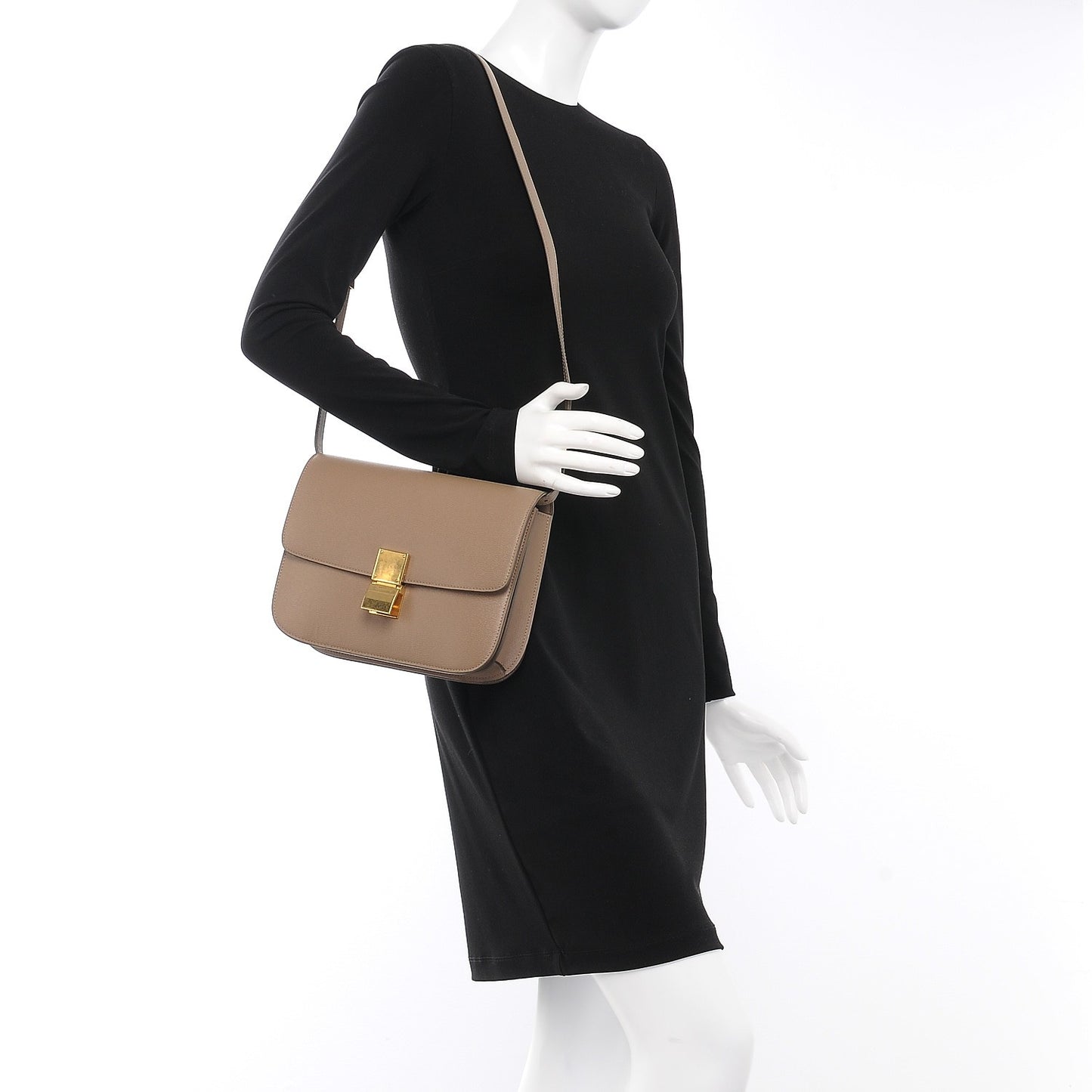 Liege Calfskin Medium Classic Box Flap Bag Taupe