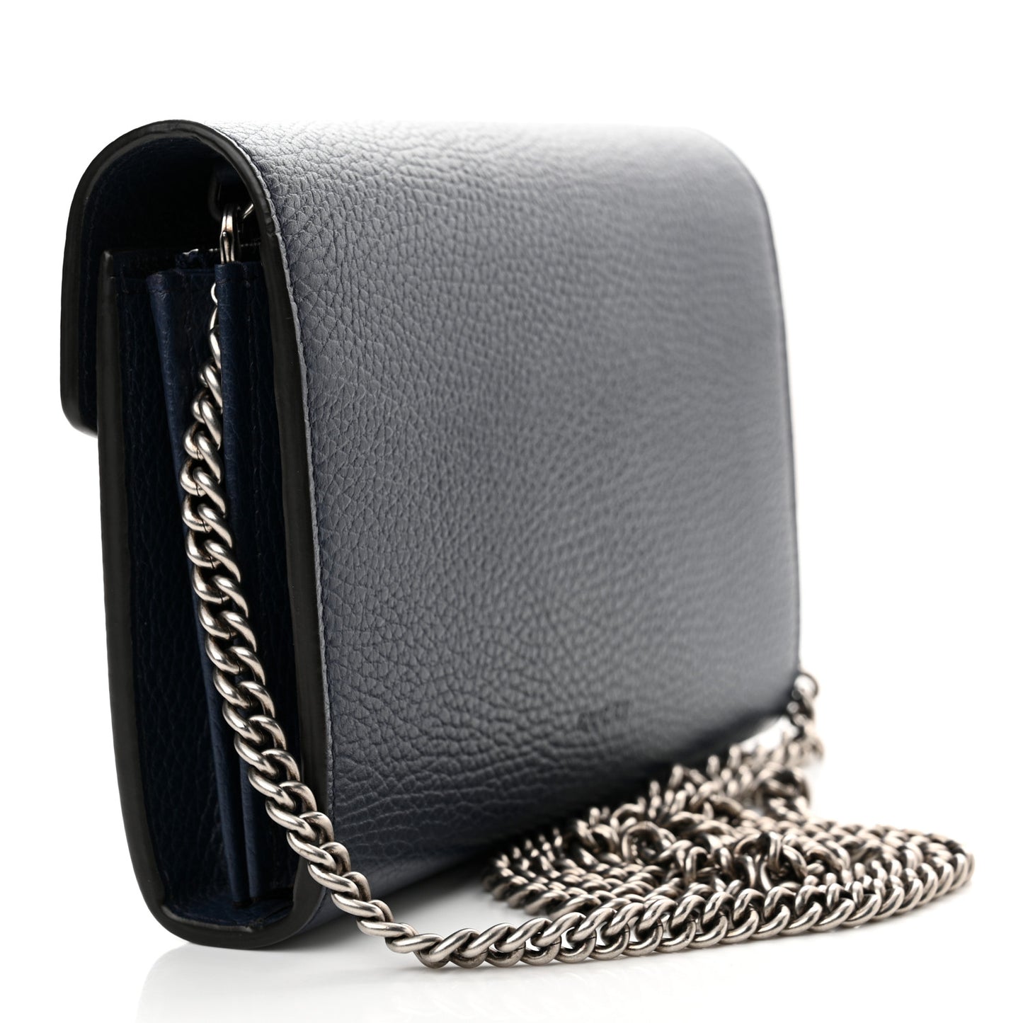 Dollar Calfskin Crystal Mini Dionysus Chain Wallet Blue Agata Black Diamond