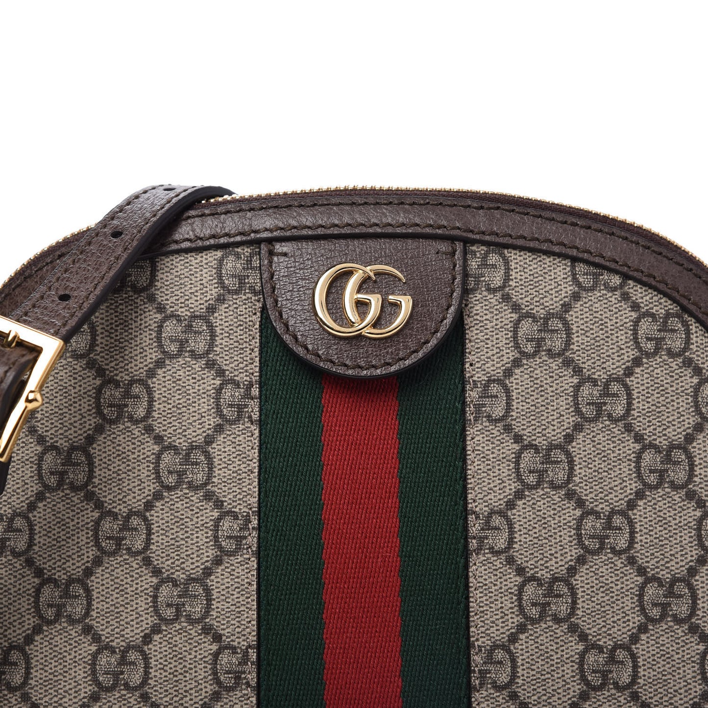 GG Supreme Monogram Textured Dollar Calfskin Web Small Ophidia Dome Shoulder Bag Beige Ebony New Acero