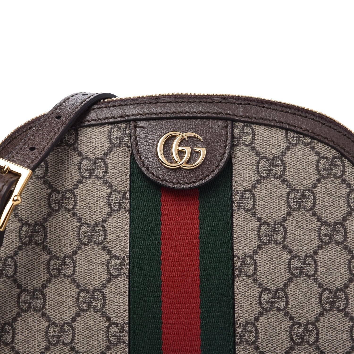 Gucci GG Supreme Monogram Textured Dollar Calfskin Web Small Ophidia Dome Shoulder Bag Beige Ebony New Acero 10 of 10