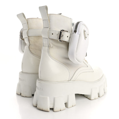Prada Spazzolato Rois Re-Nylon Metal Triangle Logo Monolith Pouch Pocket 55mm Boots 36 White 4 of 14