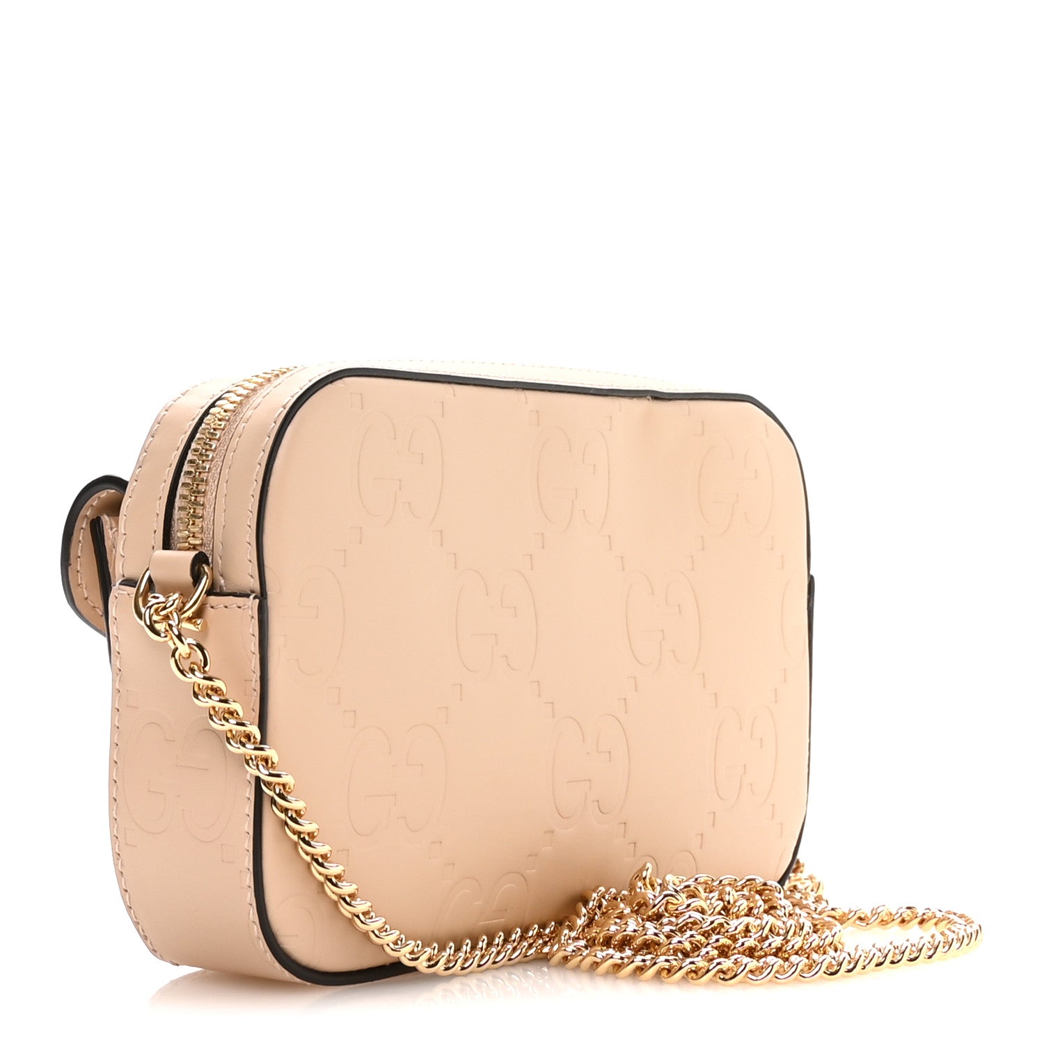 Gucci Calfskin GG Super Mini Debossed Chain Wallet Light Beige 3 of 10