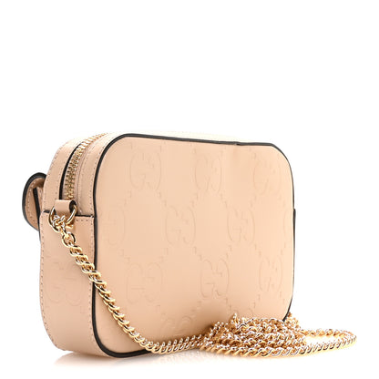 Gucci Calfskin GG Super Mini Debossed Chain Wallet Light Beige 3 of 10