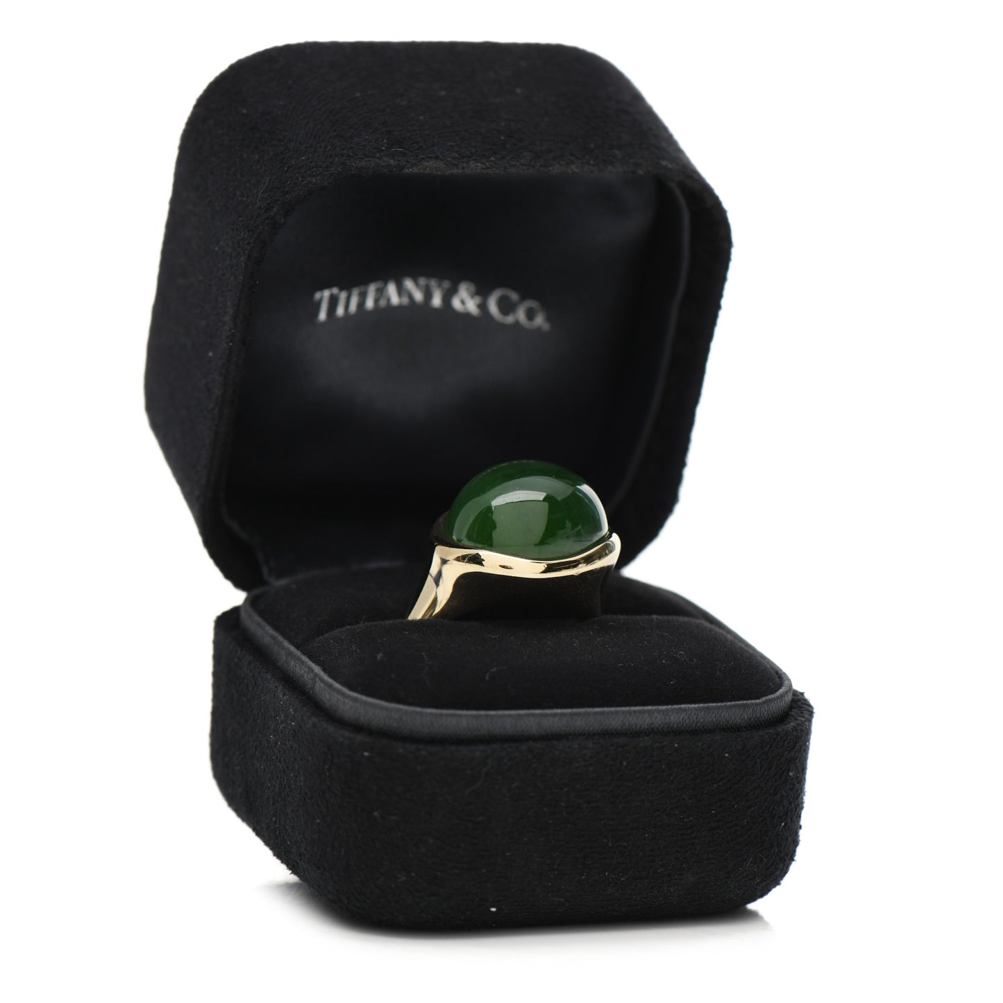 18K Yellow Gold Green Jade 15mm Elsa Peretti Cabochon Ring 54 7