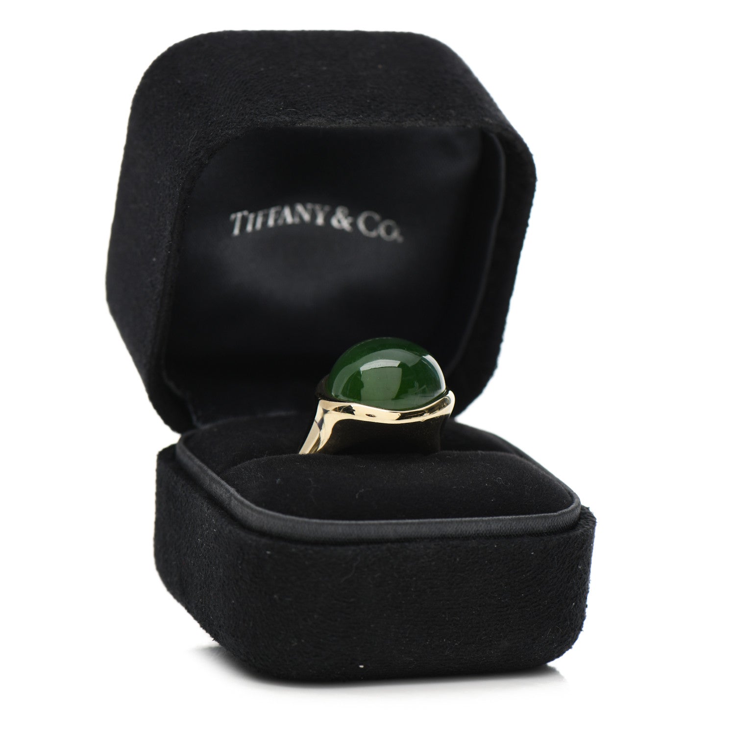 Tiffany 18K Yellow Gold Green Jade 15mm Elsa Peretti Cabochon Ring 54 7 7 of 7