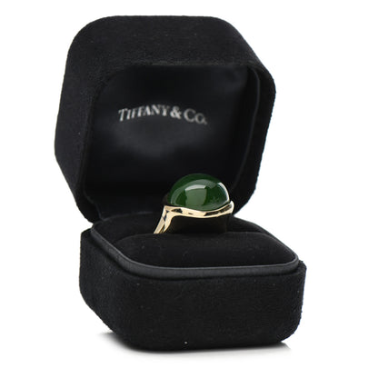 Tiffany 18K Yellow Gold Green Jade 15mm Elsa Peretti Cabochon Ring 54 7 7 of 7