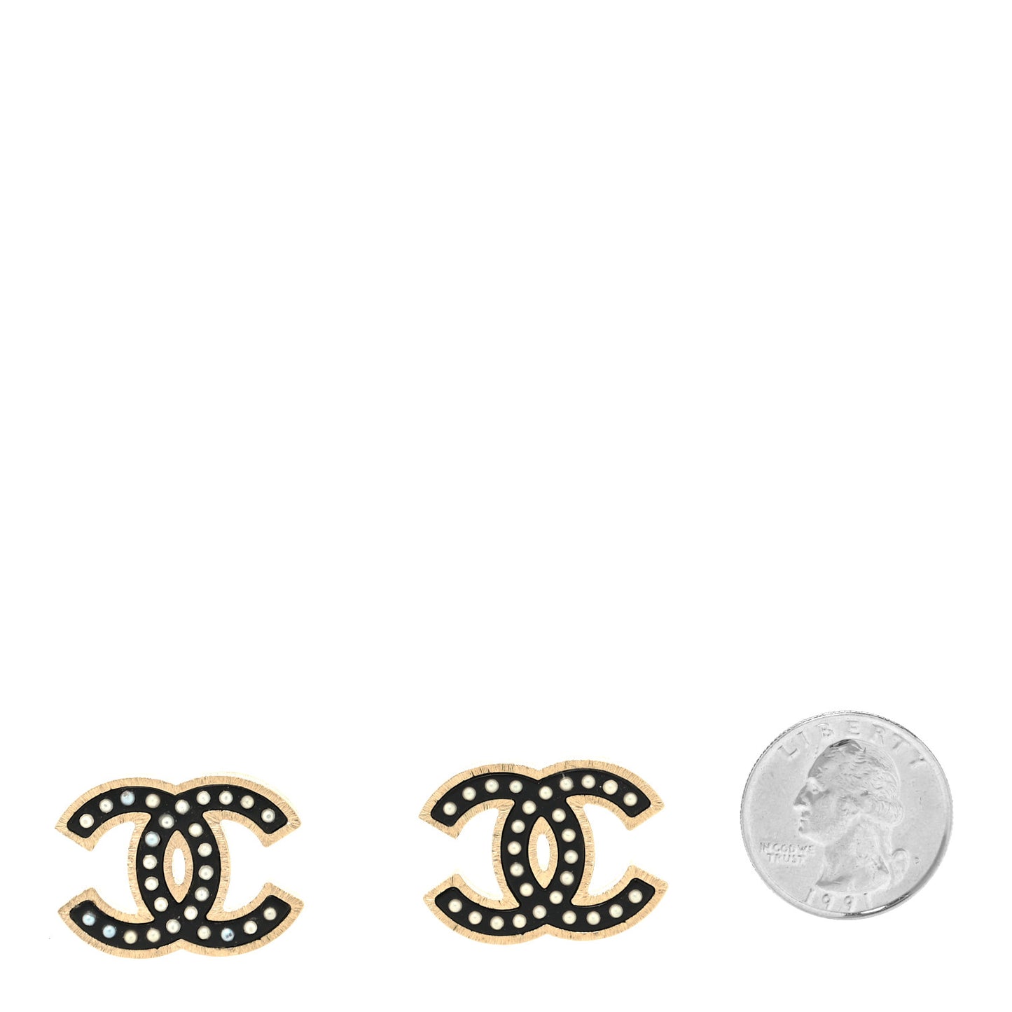Resin Pearl CC Earrings Black Gold