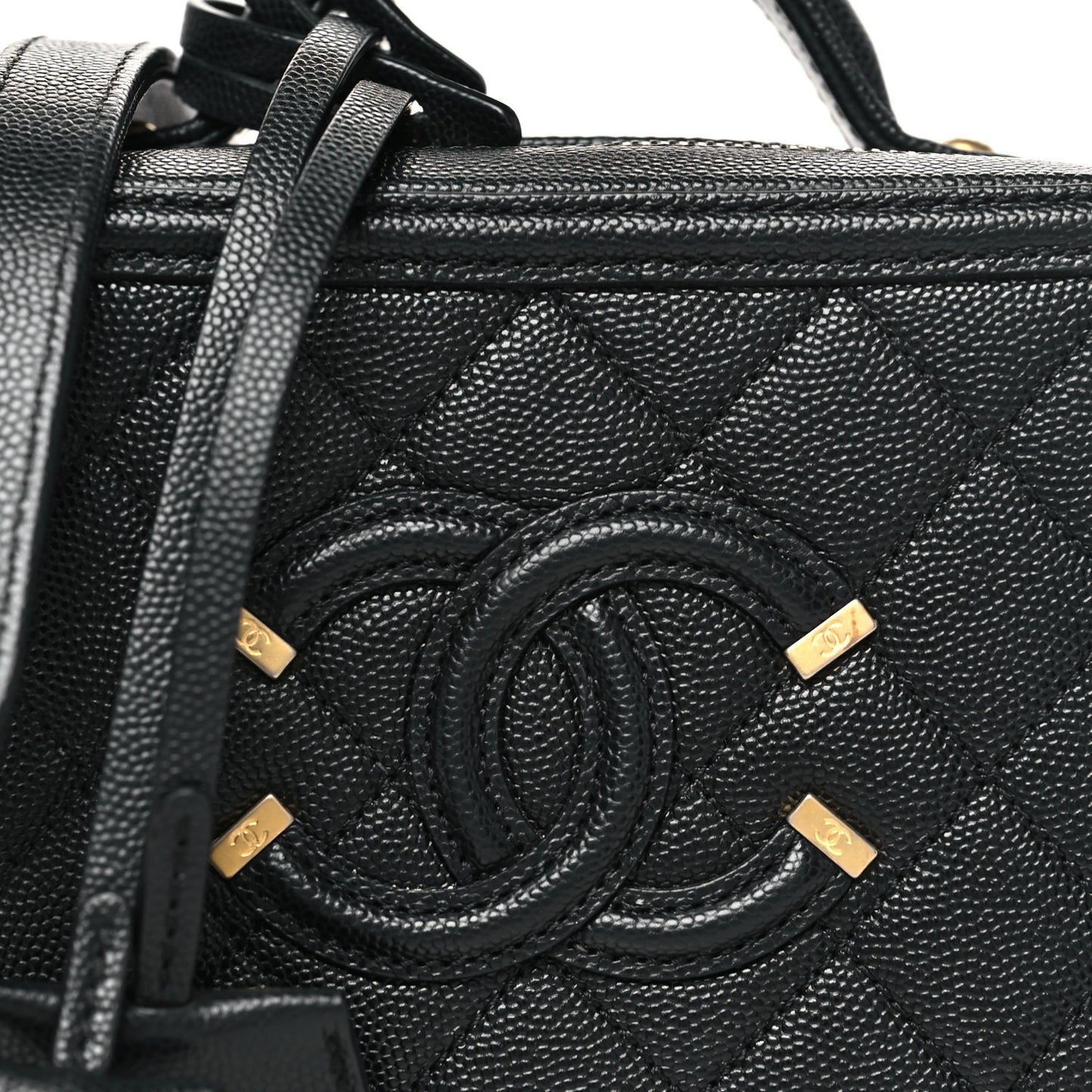 Caviar Quilted Small CC Filigree Vanity Case Black