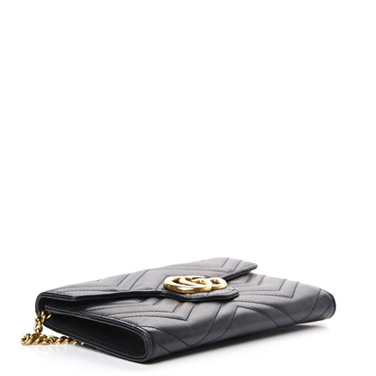 Gucci Calfskin Matelasse Mini GG Marmont Chain Wallet Black 3 of 15