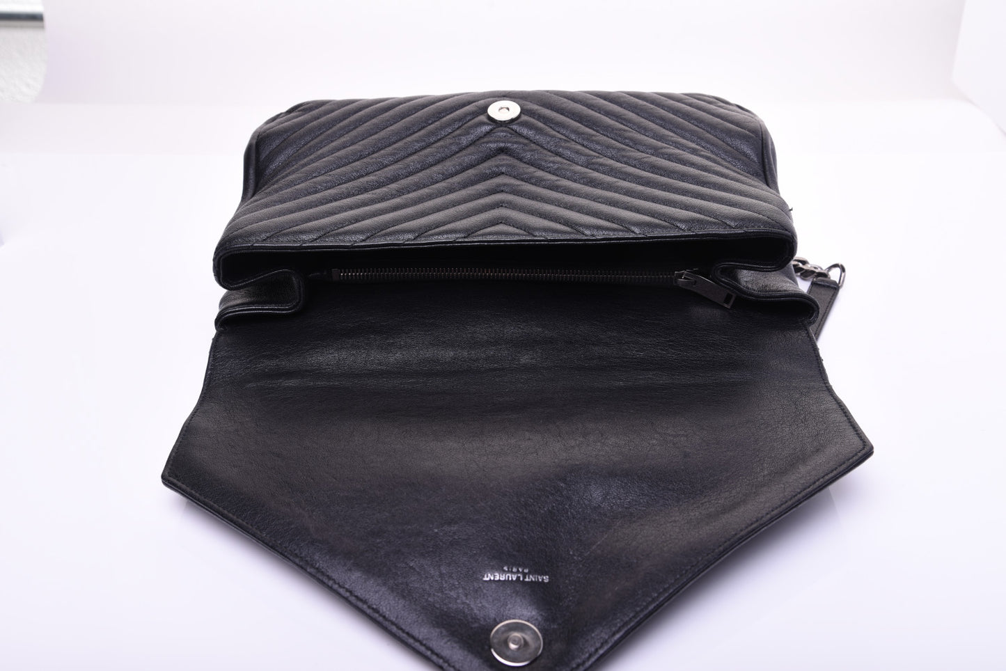 Sheepskin Matelasse Chevron Monogram Large College Satchel Black