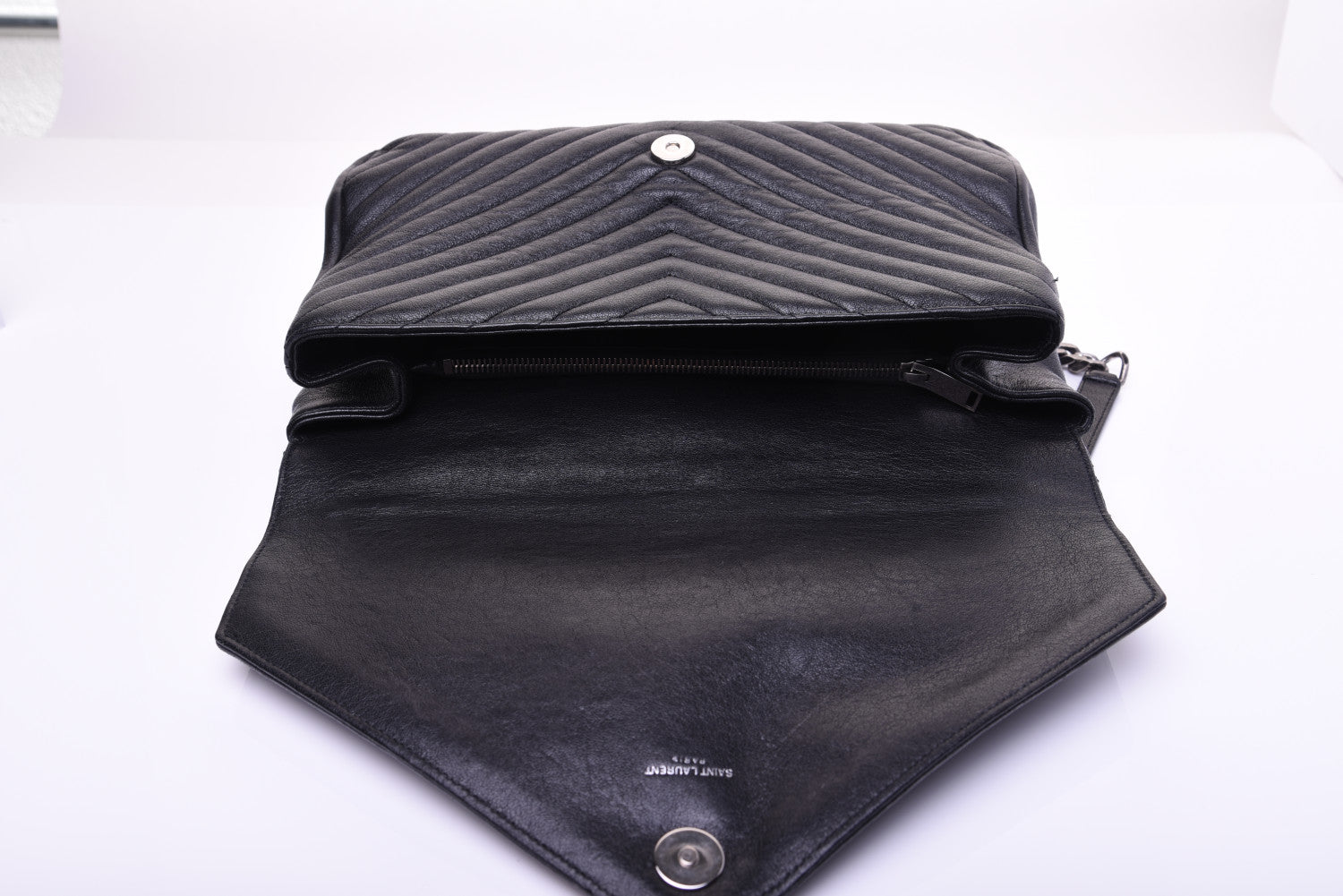 Saint Laurent Sheepskin Matelasse Chevron Monogram Large College Satchel Black 25 of 31