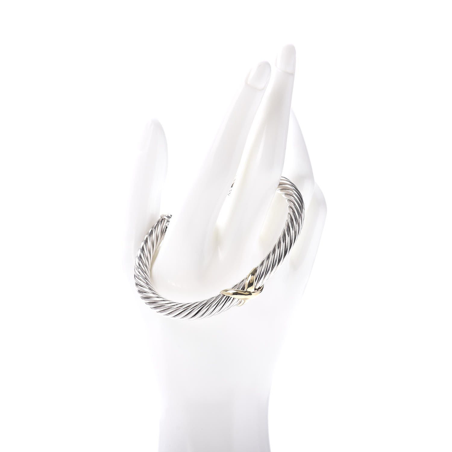 David Yurman Sterling Silver 14K Yellow Gold 7mm X Station Cable Bracelet 2 of 4