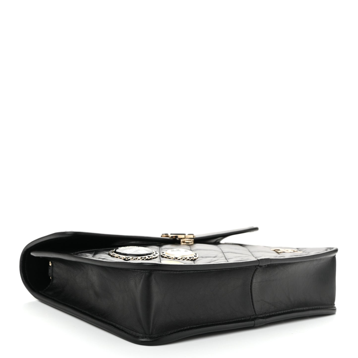 Aged Calfskin Charms Flap Bag Black
