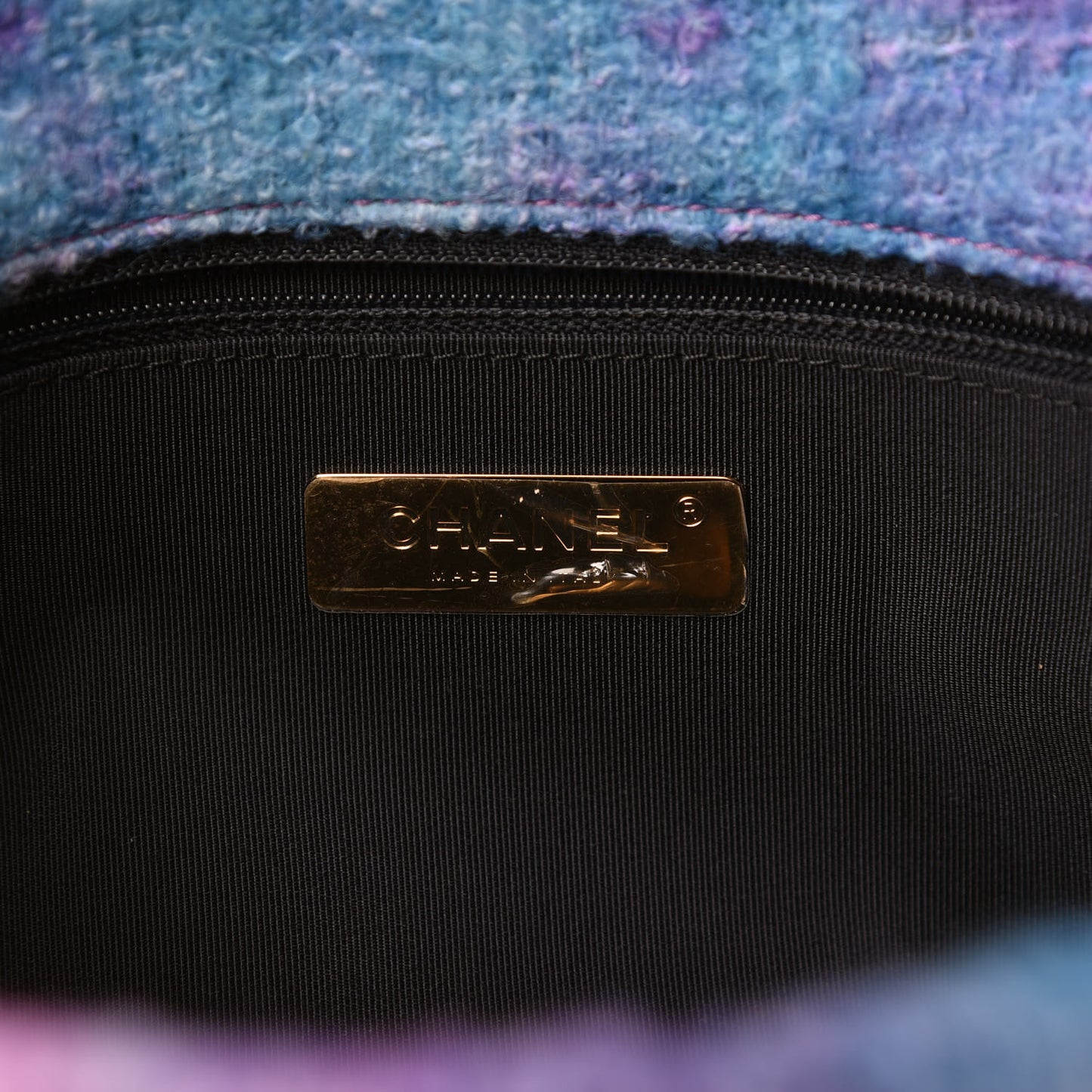 Wool Tweed Quilted Large Chanel 19 Flap Purple Black Blue