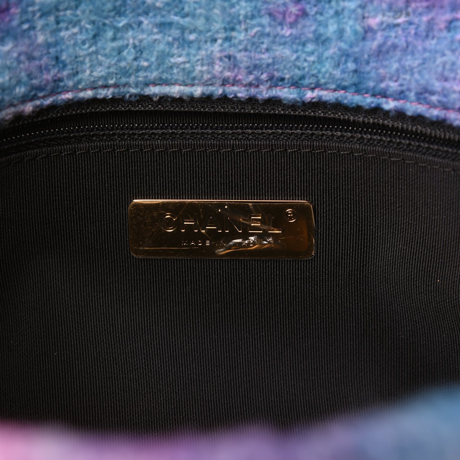 Chanel Wool Tweed Quilted Large Chanel 19 Flap Purple Black Blue 8 of 11