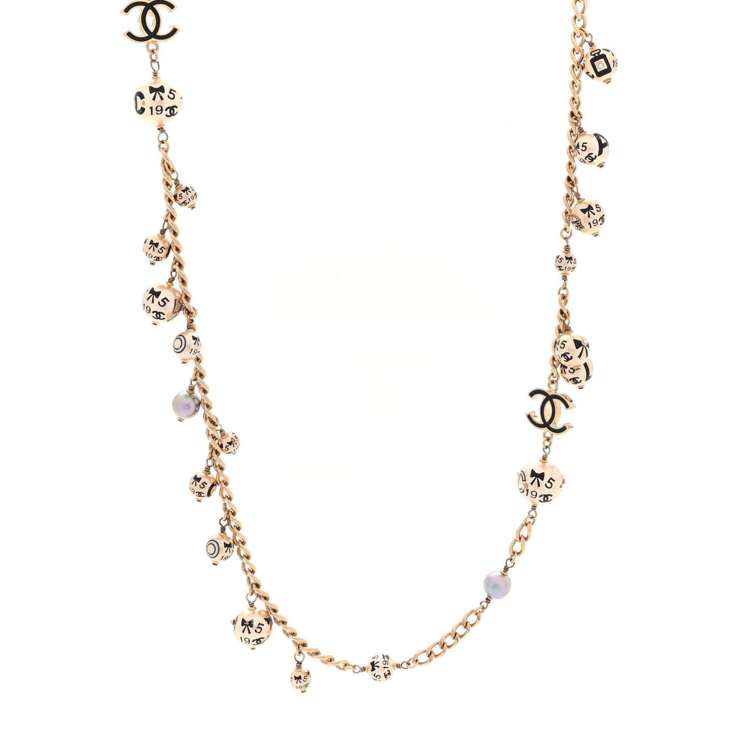 Chanel Enamel Pearl CC Camellia Long Necklace Gold Black 1 of 4