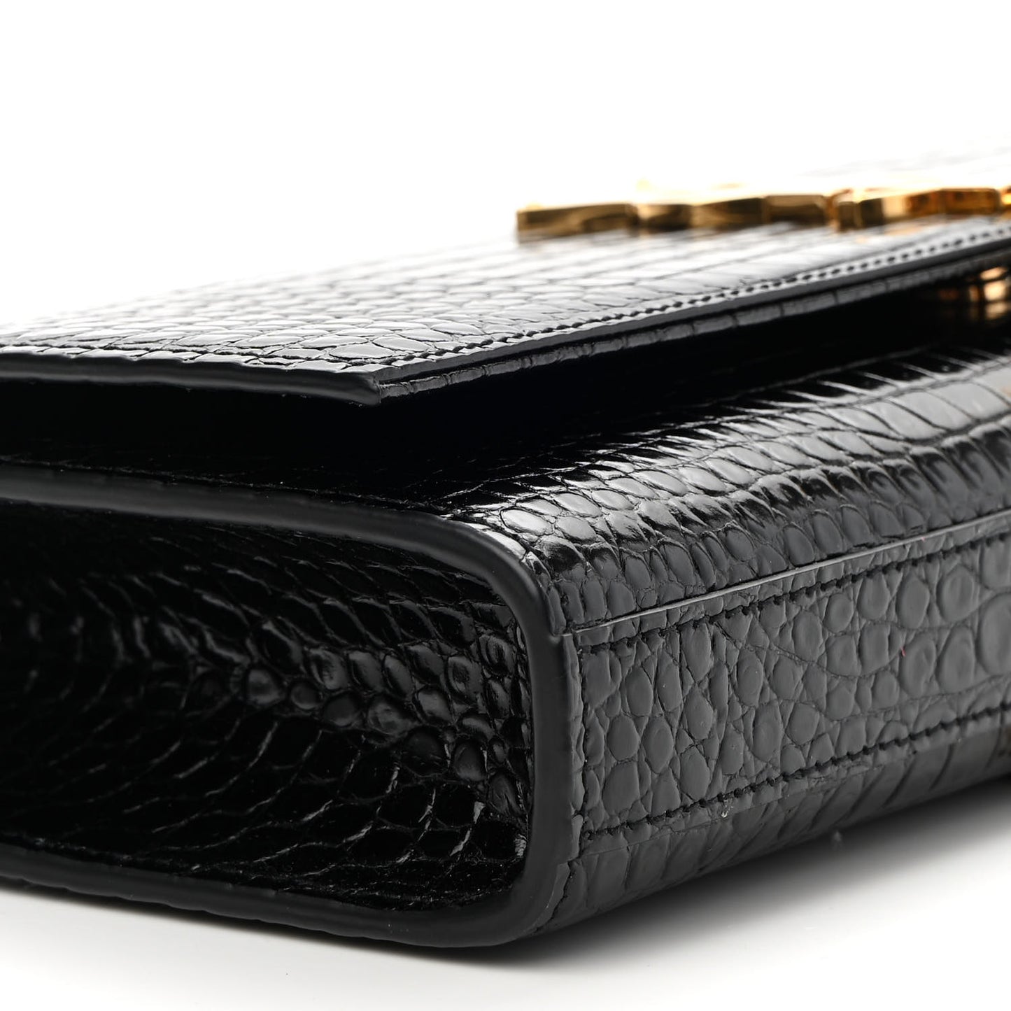 Calfskin Crocodile Embossed Classic Monogram Tassel Clutch Black