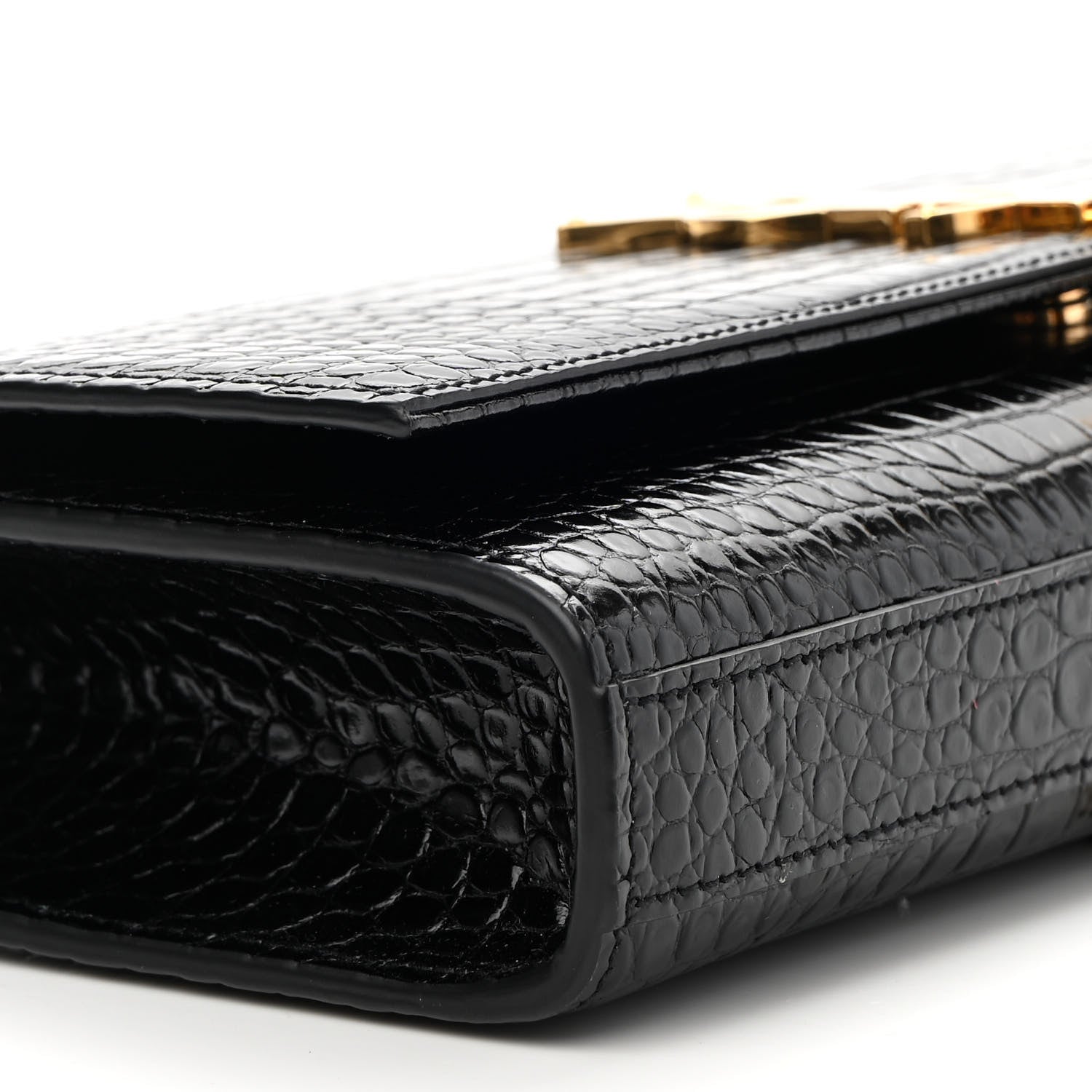 Saint Laurent Calfskin Crocodile Embossed Classic Monogram Tassel Clutch Black 7 of 8
