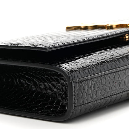 Saint Laurent Calfskin Crocodile Embossed Classic Monogram Tassel Clutch Black 7 of 8