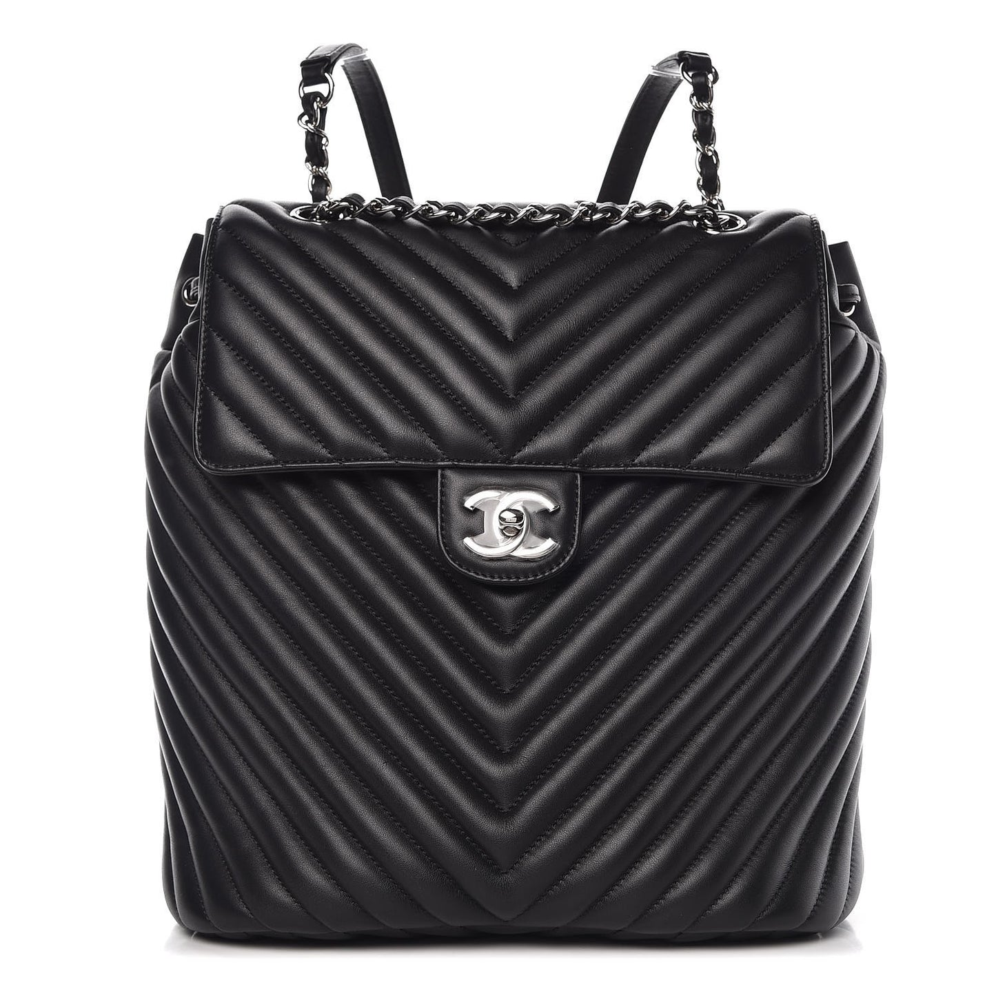 Calfskin Chevron Quilted Large Urban Spirit Backpack Black